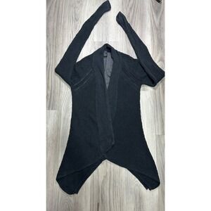 prAna Womens XS Black Hemp Organic Cotton Open Asymmetrical Cardigan Sweater